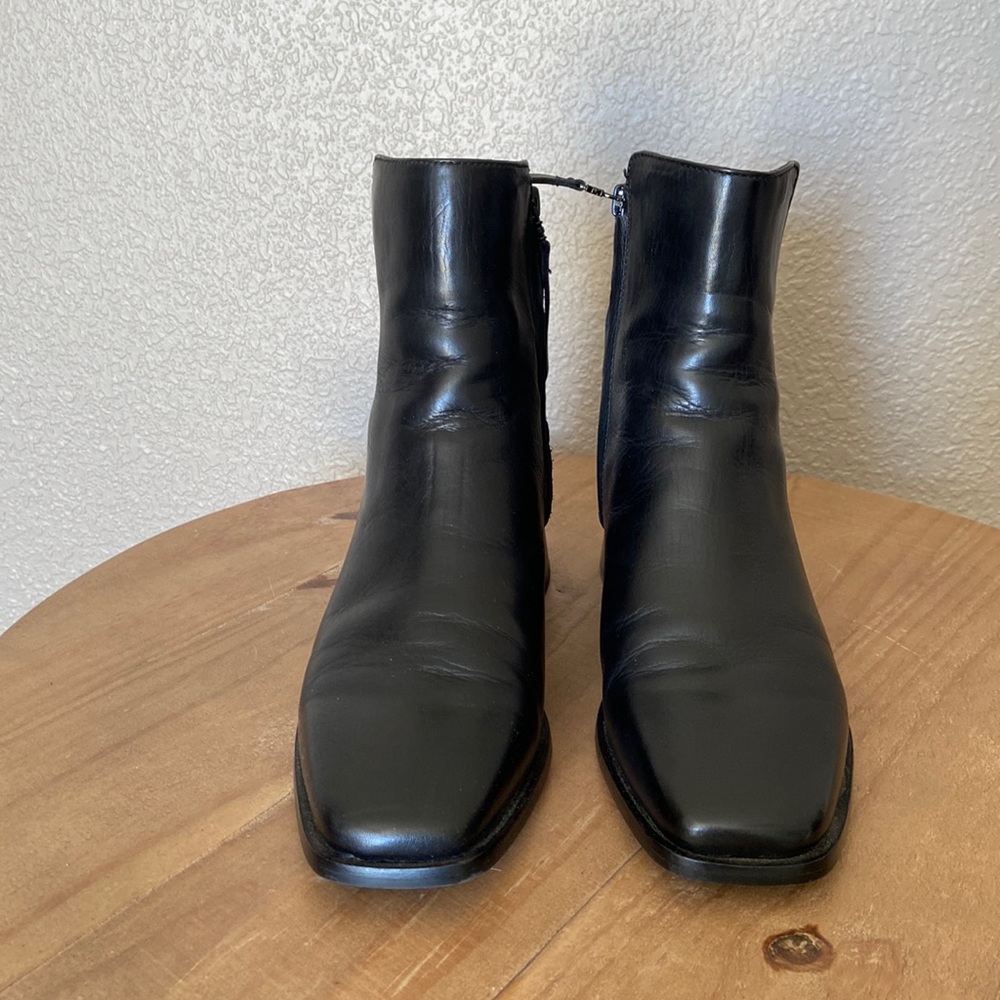 Sam Edelman, 7.5, black, square toe,leather, block hills, ankle boots